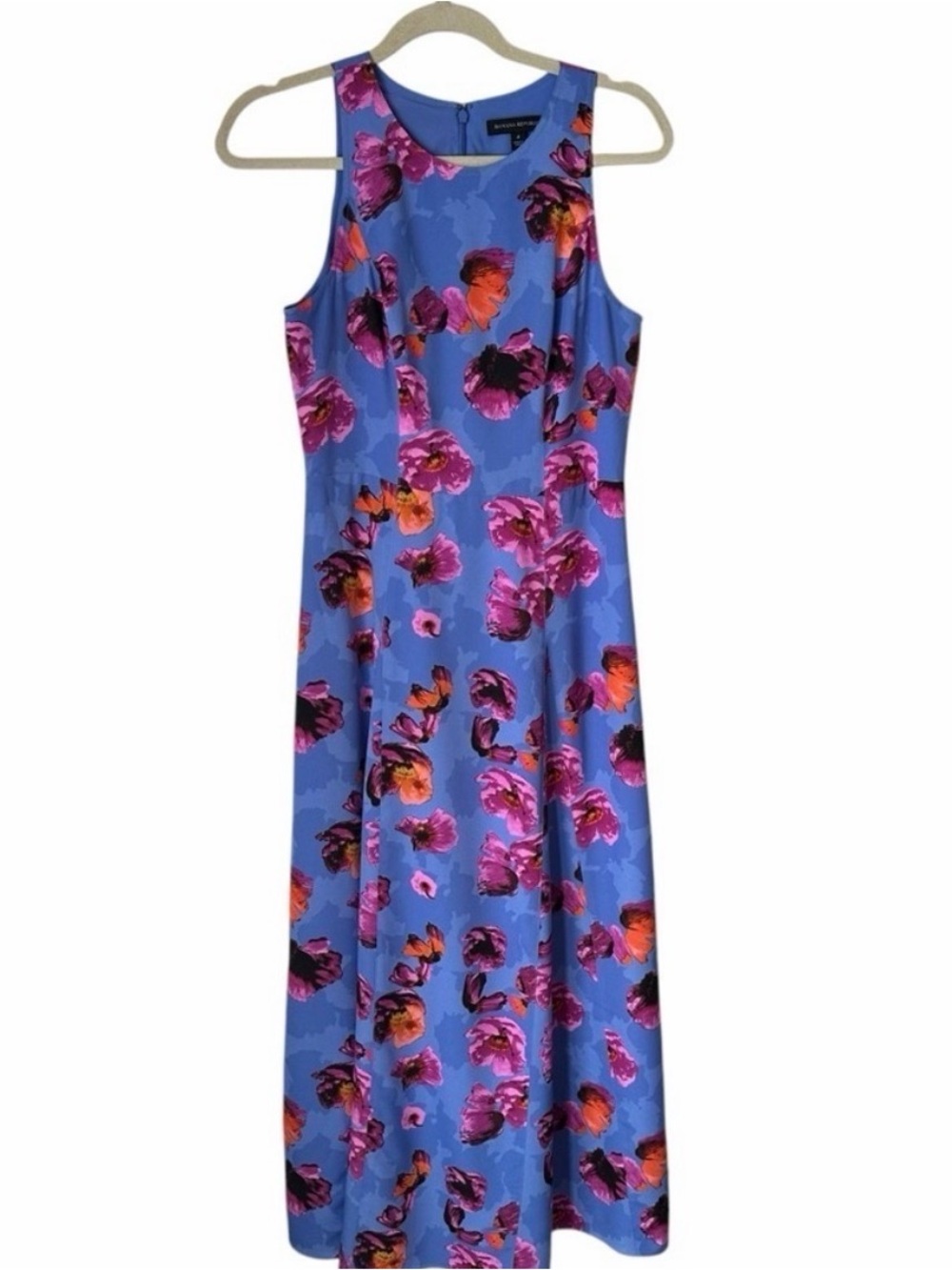 Banana Republic Periwinkle/Purple Floral Maxi Dress with Pink & Orange Accents